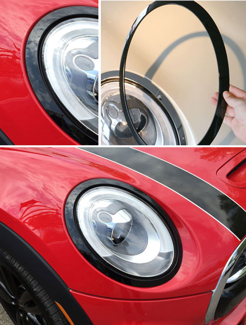 DELUXE x2 GLOSS BLACK Headlight Trims for MINI Cooper S F55 F56 14-on F57 15-on