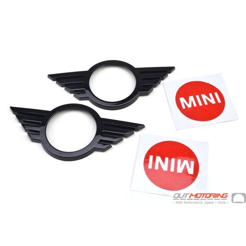 MINI Cooper Gloss Black WIngs NEW Logo Emblem Cover Front and Rear with  colored accent sticker - MINI Cooper Accessories + MINI Cooper Parts