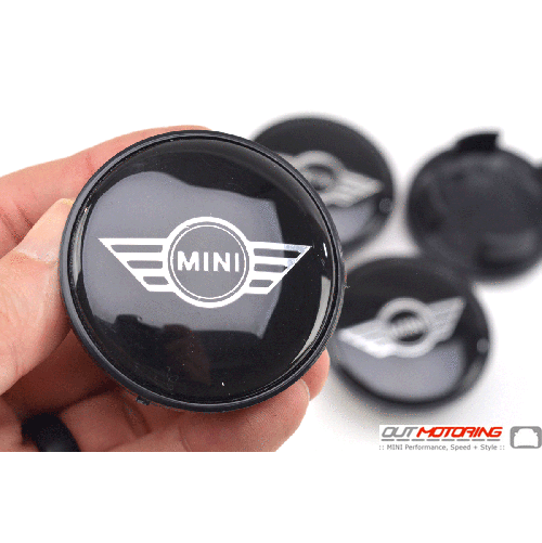 Wheel Center Caps: MINI Wings Black Set of 4: 52mm