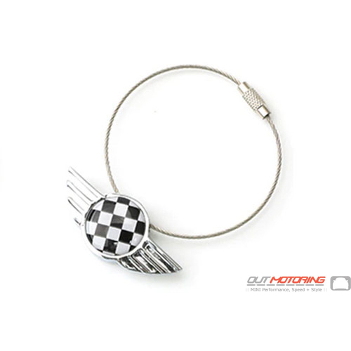 Wings Keychain w/ Stainless Rope Clasp: Checkered Flag