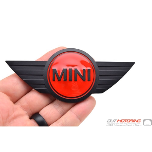 MINI Logo Badge Emblem: Black Wings w/ Red Accent: 4.75"