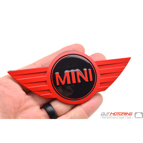 MINI Logo Badge Emblem: Red Wings w/ Black Accent: 4.75" 