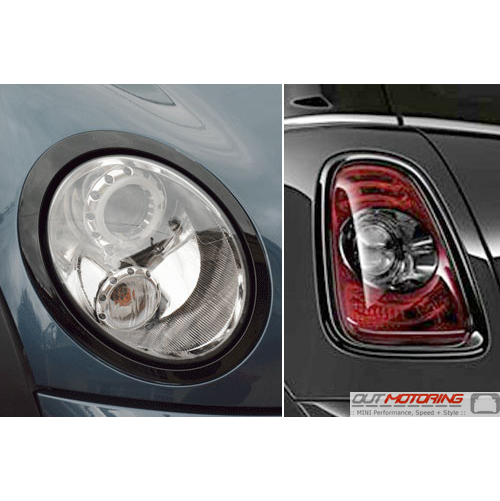 Headlight + Taillight Trim Set: Gloss Black: R55/6/7/8/9 Replacement