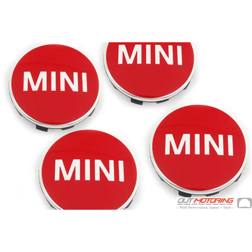 Wheel Center Caps: Red MINI Set of 4: 56mm